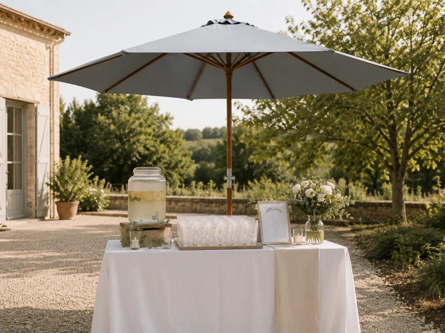 Parasol bois toile écru Diam 3m