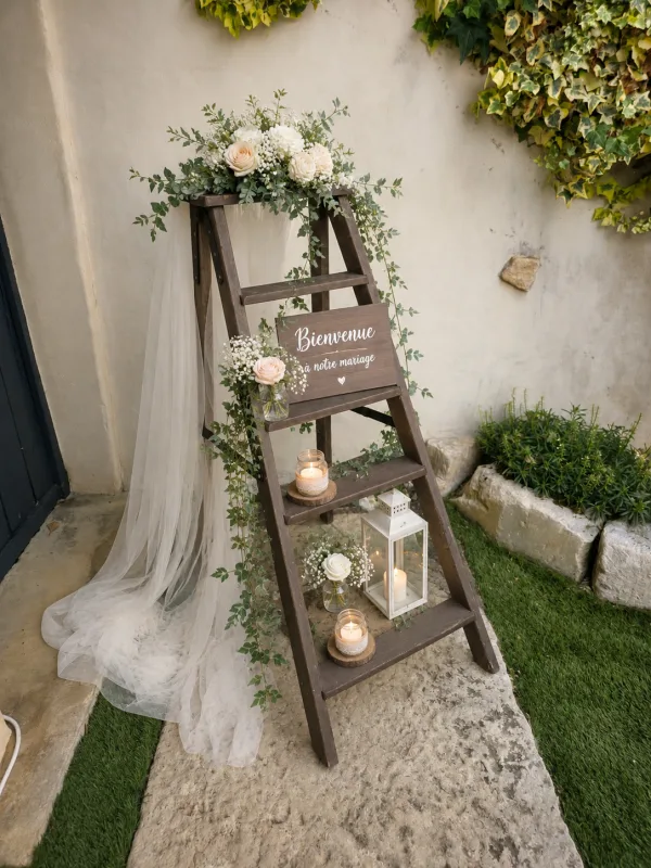Escabeau en bois brut