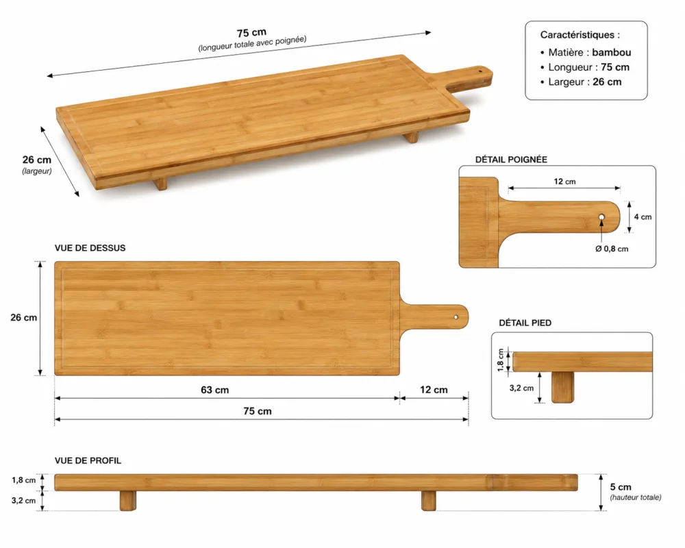 Planche de présentation en bambou