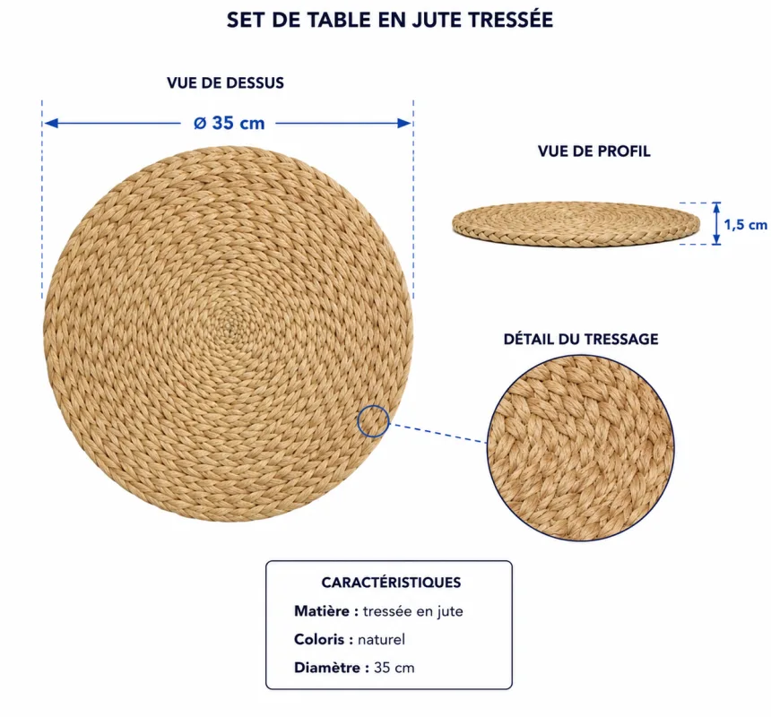 Set de table rond en jute