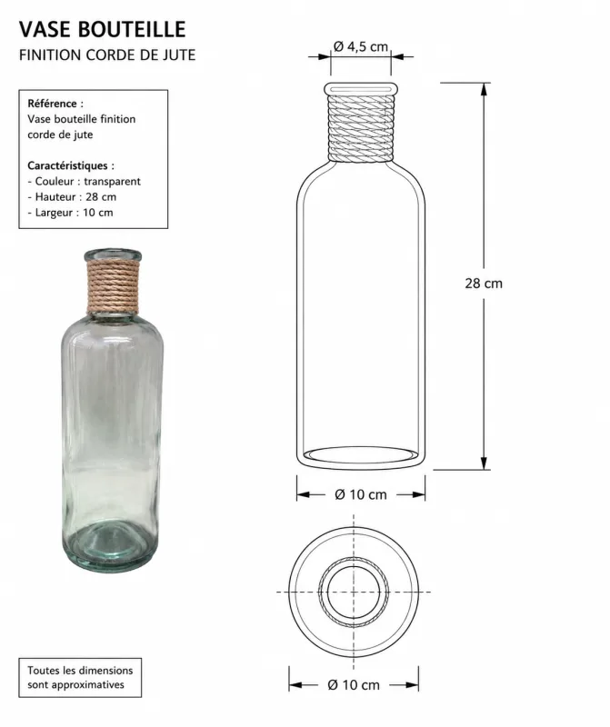 Vase bouteille finition corde